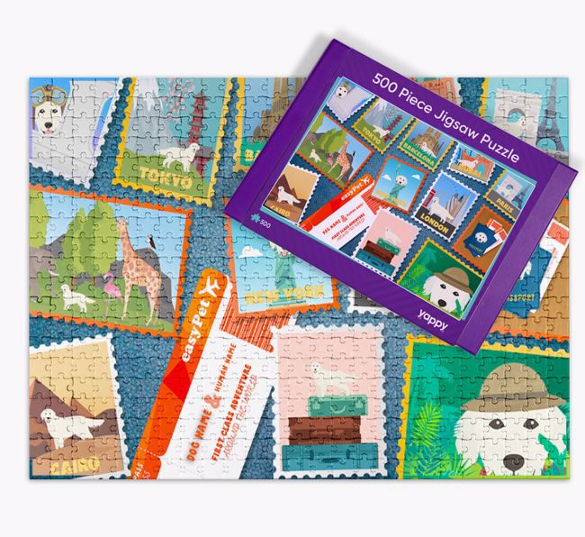 Around The World Adventure: Personalised {breedFullName} Jigsaw